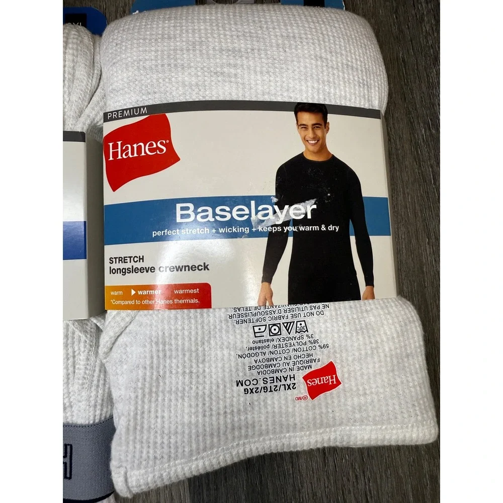Hanes Premium Mens 2XL Baselayer Set Waffle Long Sleeve Shirt and‎ Pants Gray